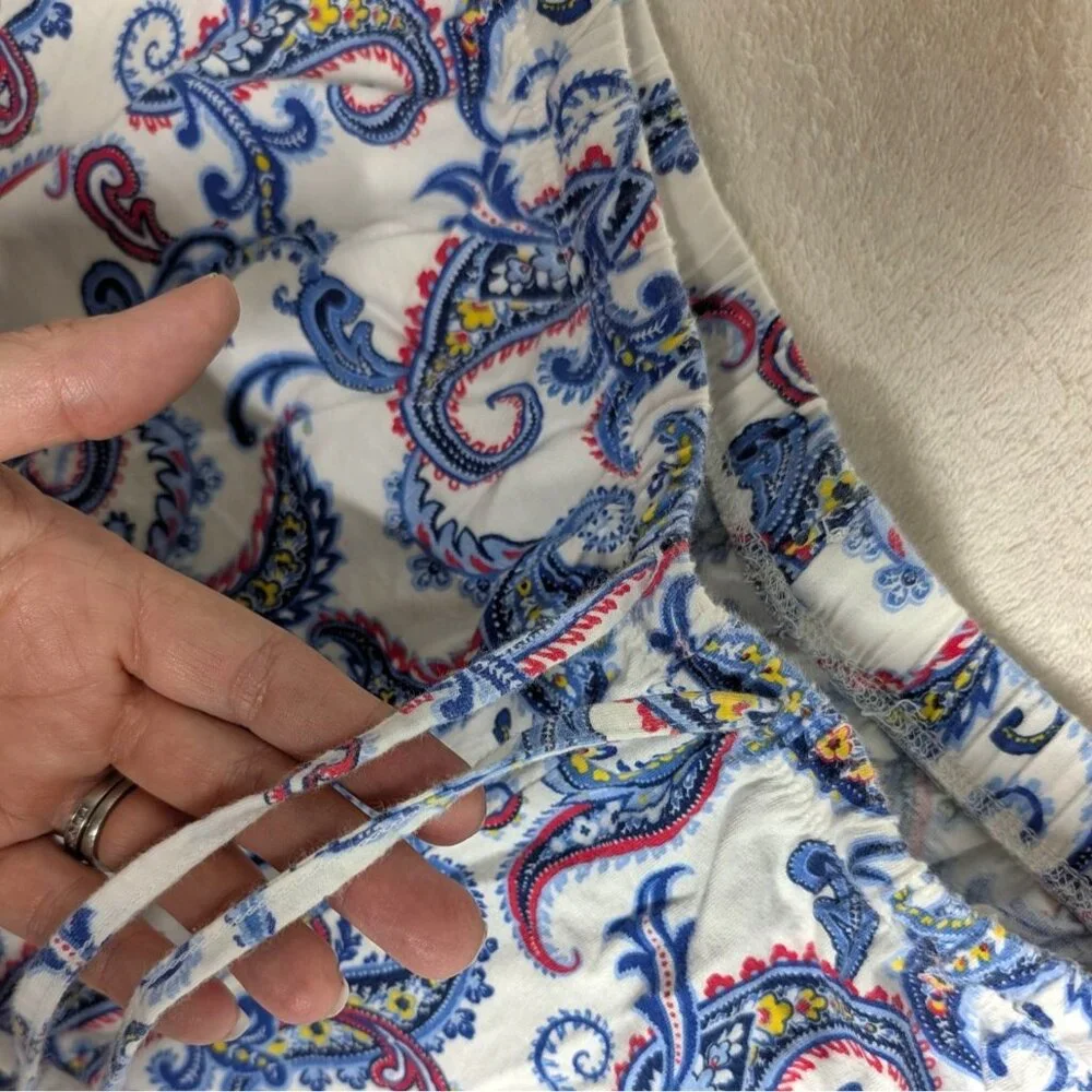 Lauren Ralph Lauren Womens Paisley Pajama Set M Blue & White Cotton Lounge Wear - Picture 9 of 10